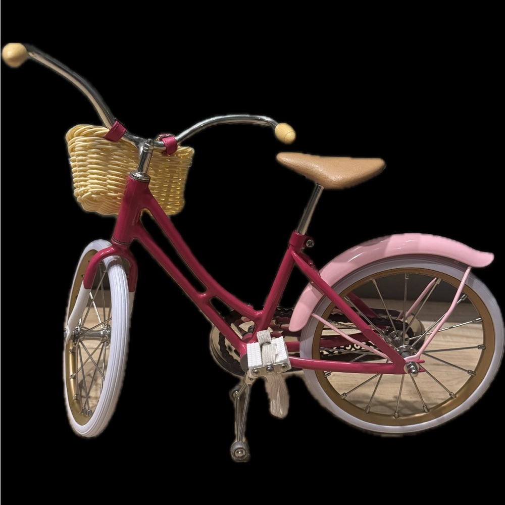Stylish Pink and Tan Doll Bicycle with Basket
